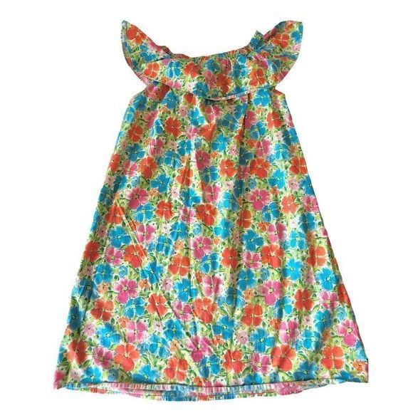 Land's End Floral Ruffle Off‎ The Shoulder Dress Girls Large 14 Summer Sundress - Picture 2 of 8